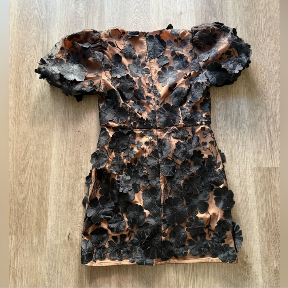 elliatt rosalind black floral applique 3d puff sleeve mini dress size XL NEW - Picture 5 of 8